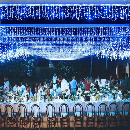 Luces Navideñas Cascada de Luces led -POWEROAK Luces de Navidad 9M 500LED IP44 Serie de Cascada led con 8 Modos de Iluminación Luz cascada Navidad Decorativas. (9M 500LED, Azul)