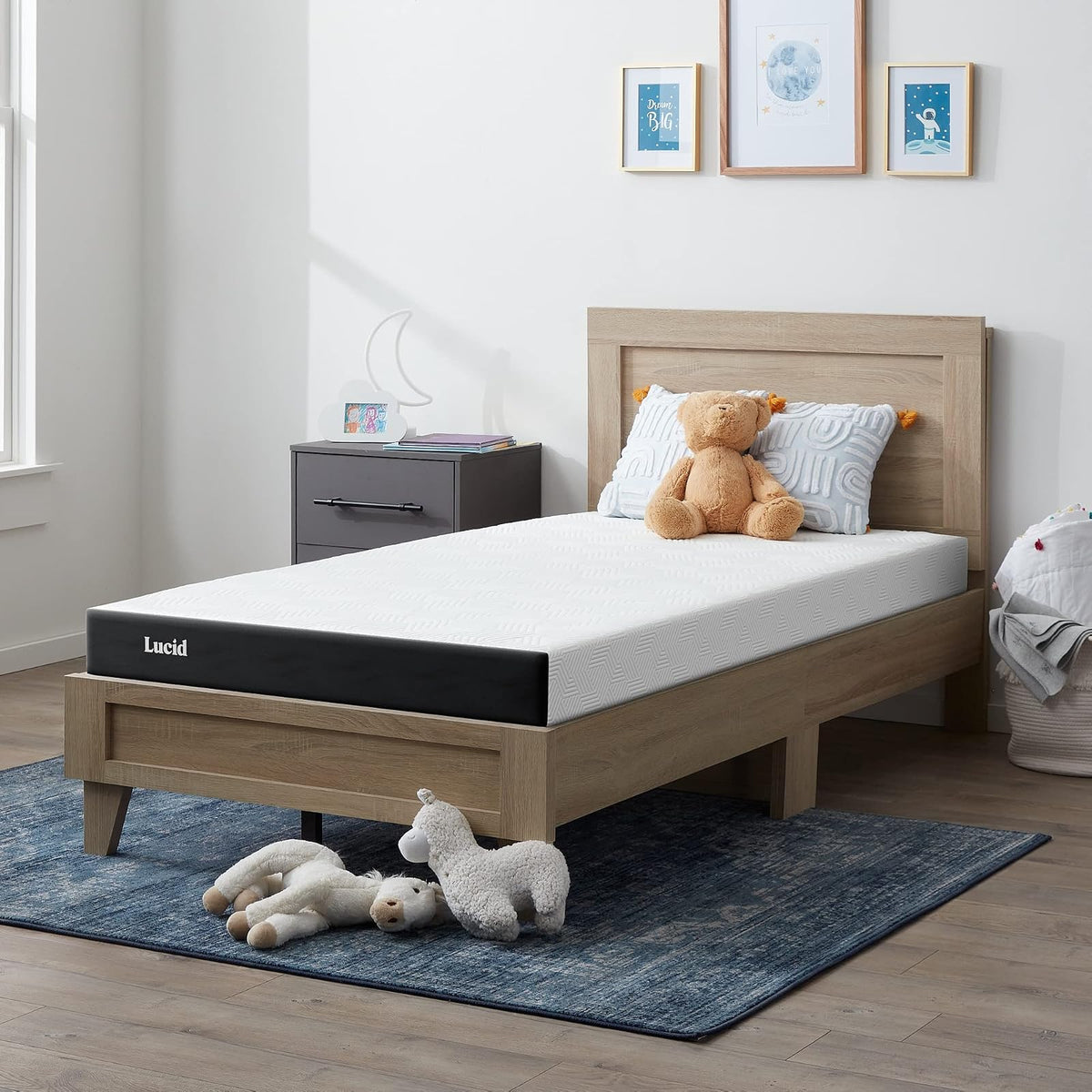 Lucid - Colchón en Caja - Colchón de Memory Foam de 13 cm - Colchón con Infusión de Gel y Carbón de Bambú - Individual + Protector de Colchón - Tela de Toalla Impermeable e Hipoalergénico - Individual