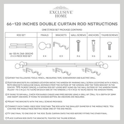 Exclusive Home Cortinas - ER1028-06 66120 - Barra de Cortina Doble Envolvente, 66-120 Pulgadas, Negro Mate