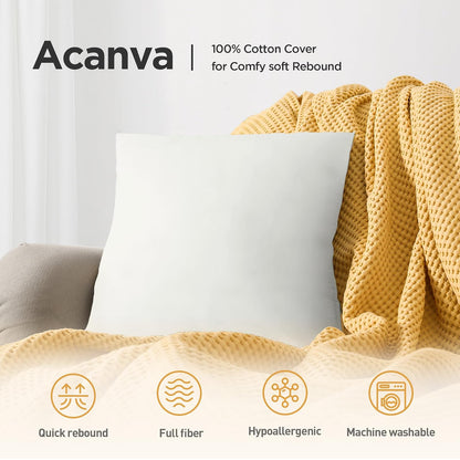 Acanva - Insertos Decorativos de Almohada para sofá, Cama, sofá y Silla, Relleno Cuadrado de Forma Euro, con Microfibra de poliéster de Alta Calidad, 28 x 28 Pulgadas, 2 Unidades, Color Blanco