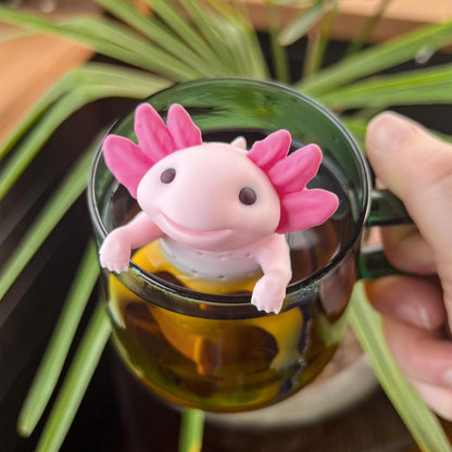 Fred RELAXOLOTL - Infusor de té auténtico, bonito diseño de axolotl, para té de hojas sueltas, silicona flexible, fácil de limpiar, regalo divertido para los amantes del té, dispositivo de cocina