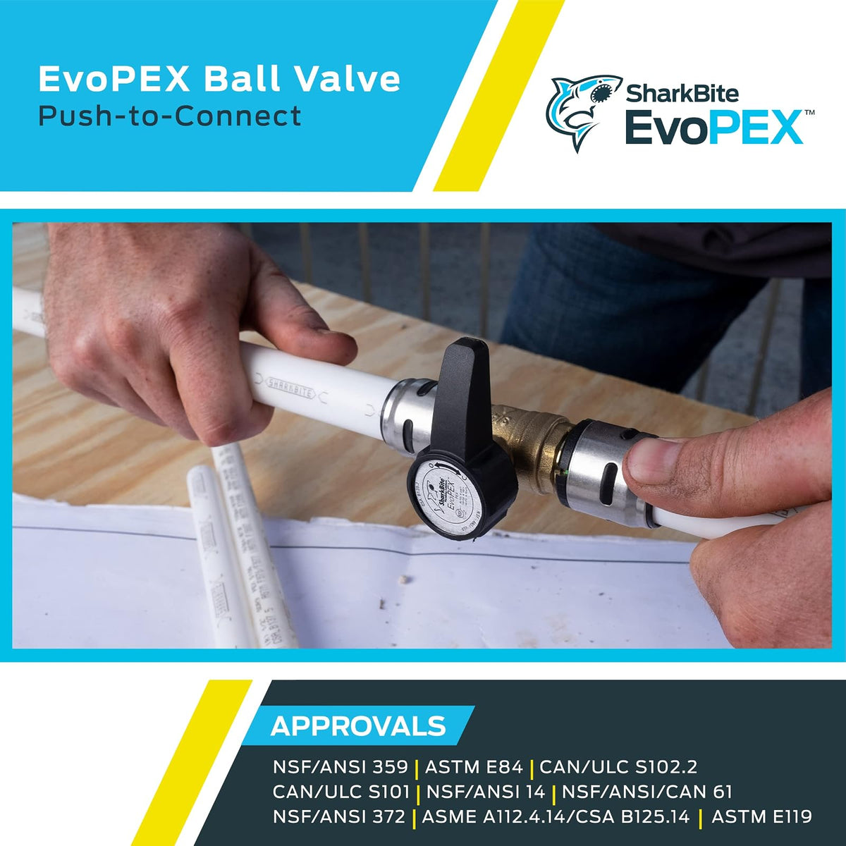 SharkBite Válvula de bola EvoPEX de 1/2 pulgada, empuje para conectar el ajuste de fontanería, PEX, K2222Z