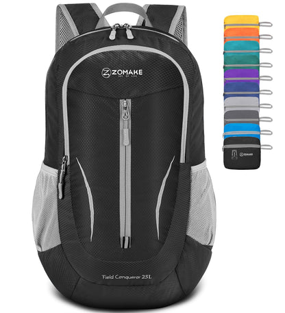 ZOMAKE Ultra Liviana Mochila Plegable, Resistente al Agua 25L Mochila para Empacar para Mujeres y Hombres al Aire Libre - Chica - Negro