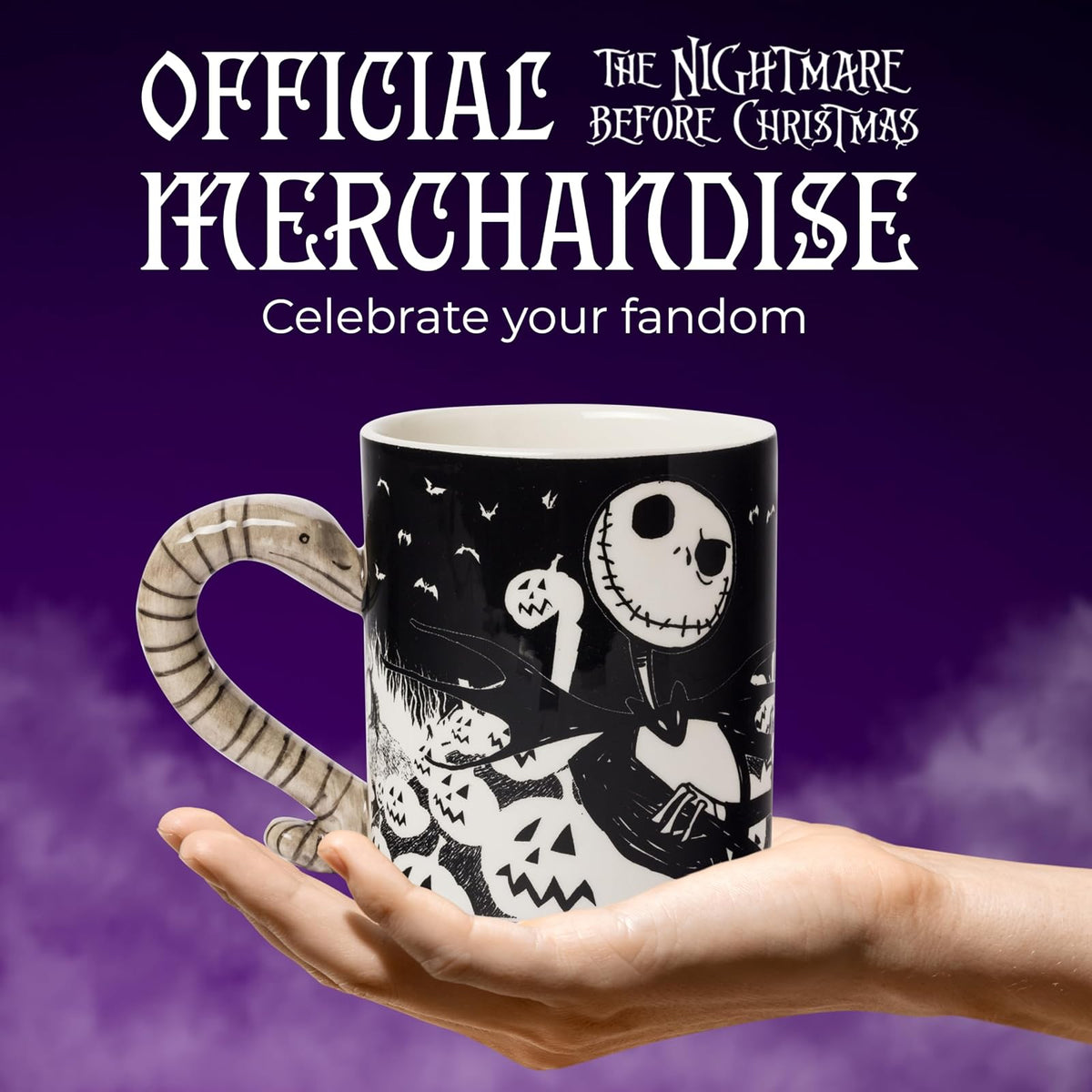 Silver Buffalo Nightmare Before Christmas Moonlight - Taza de cerámica con mango esculpido, 20 onzas, negro y blanco