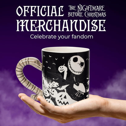 Silver Buffalo Nightmare Before Christmas Moonlight - Taza de cerámica con mango esculpido, 20 onzas, negro y blanco