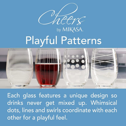 Mikasa Cheers - Copas de vino (4 unidades), Vaso de vino sin tallo, Transparente, Paquete de 4, 1