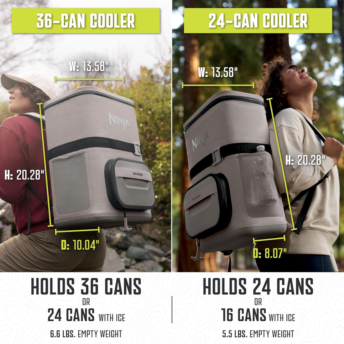 Ninja | Enfriador de mochila | FrostVault Go Can Soft Cooler | cierre a prueba de fugas con abrelatas integrado, 2 paquetes de hielo y cajón de almacenamiento en seco | para senderismo, camping y más