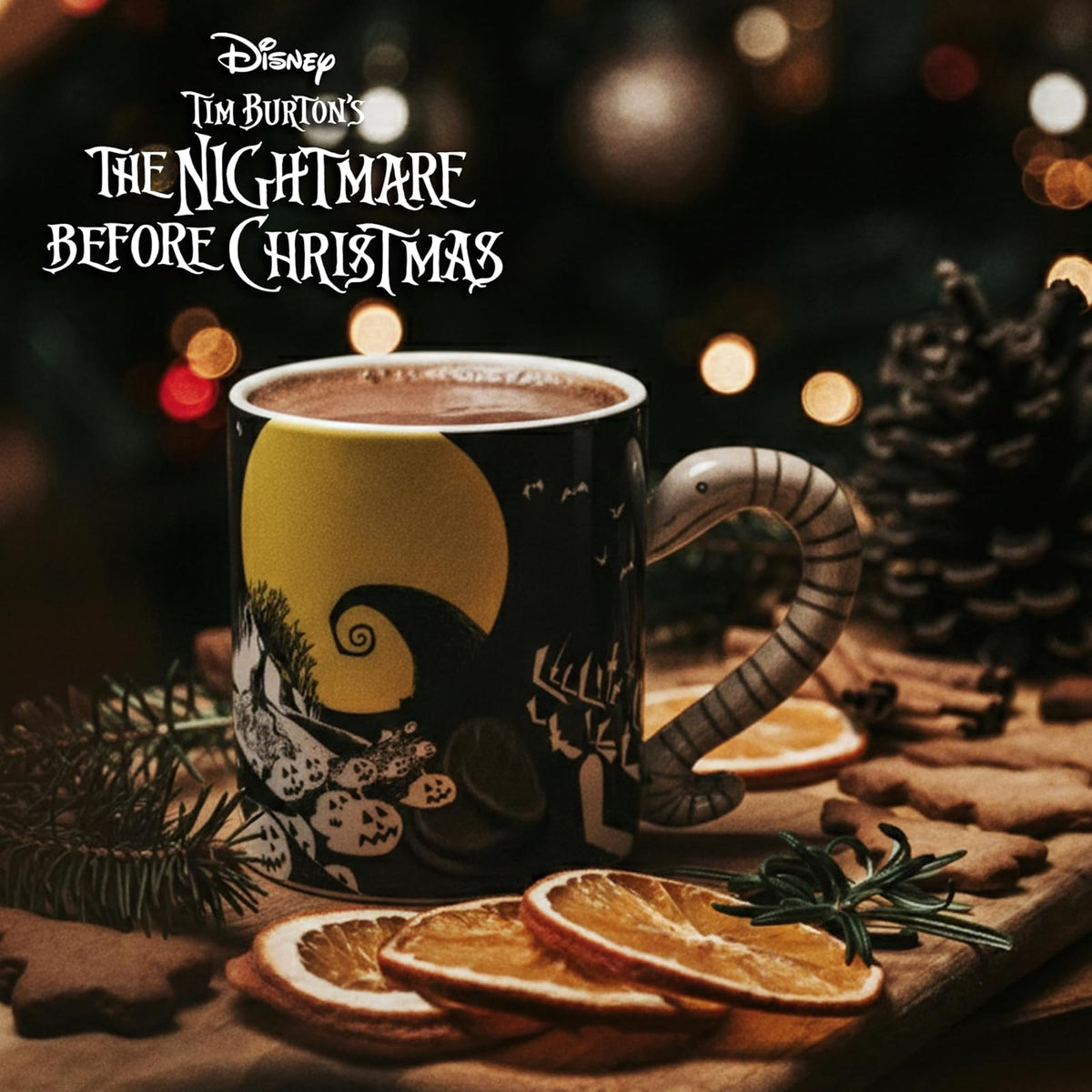 Silver Buffalo Nightmare Before Christmas Moonlight - Taza de cerámica con mango esculpido, 20 onzas, negro y blanco