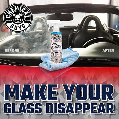 Chemical Guys Limpiador de cristales y ventanas sin rayas (Funciona en espejos, pantallas de navegación y más), sin amoníaco y seguro para cristales tintados, 473 ml