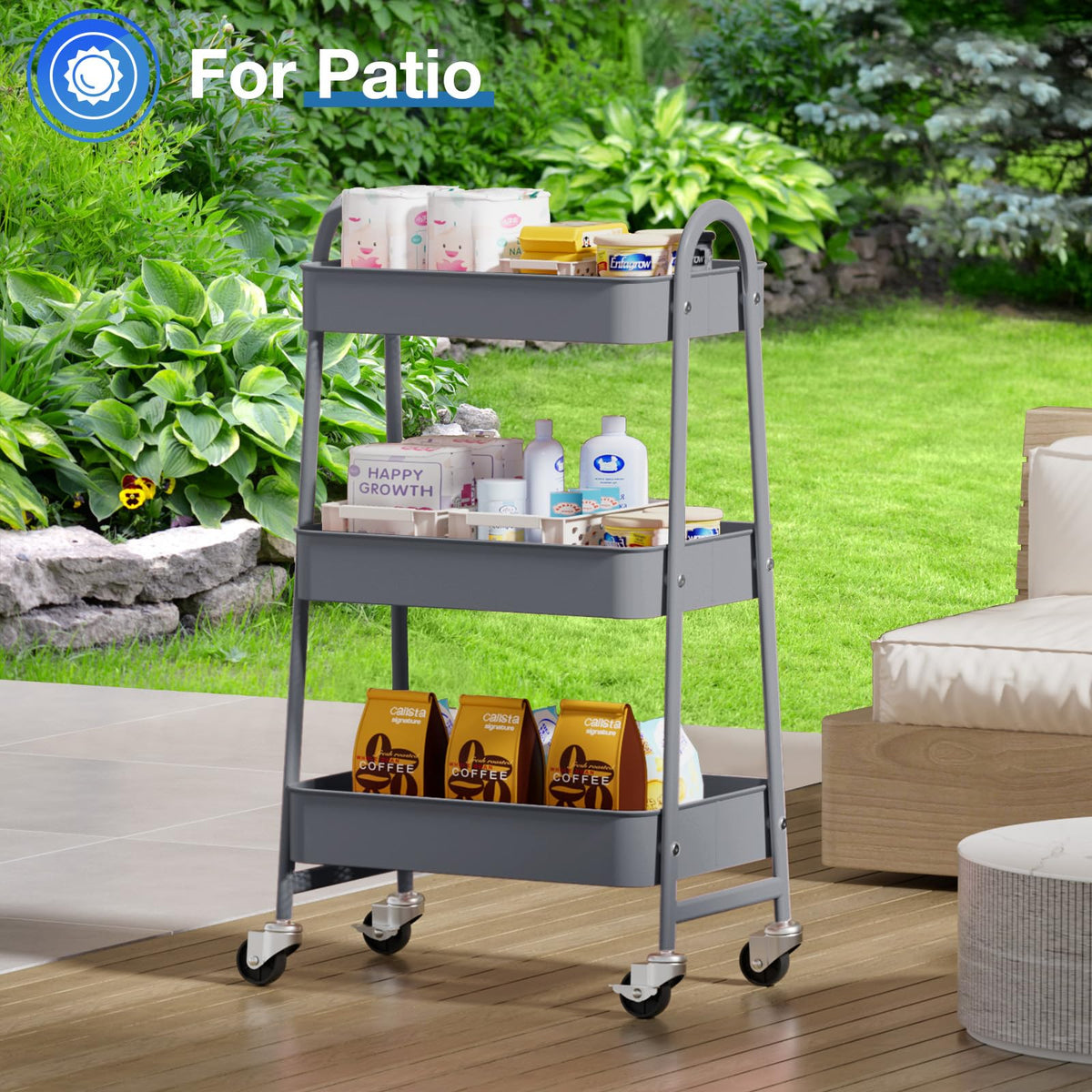 OLIXIS Carrito de Almacenamiento móvil de 3 Niveles, Carro de Almacenamiento móvil de Metal con Ruedas bloqueables, Estante de Almacenamiento Organizador para Sala de Estar, baño, Cocina y Lugares