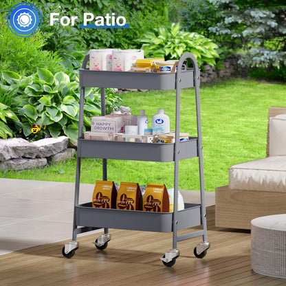 OLIXIS Carrito de Almacenamiento móvil de 3 Niveles, Carro de Almacenamiento móvil de Metal con Ruedas bloqueables, Estante de Almacenamiento Organizador para Sala de Estar, baño, Cocina y Lugares