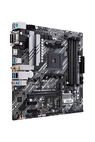 ASUS Prime B550M-A AC Tarjeta Madre AMD para PC de Trabajo Estudio y Juego | AM4, mATX, Ryzen serie 5000/3000, DDR4 hasta 128GB, PCIe 4.0 x16, 2 ranuras M.2, WiFi 5 + BT 5.0, LAN Gigabit, garantía ASUS
