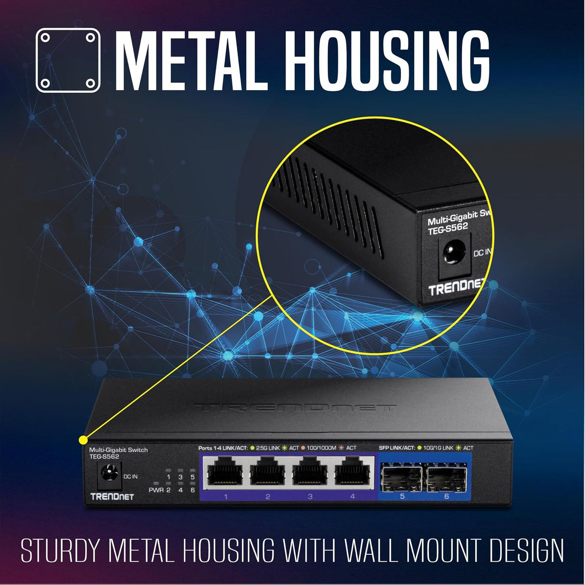 TRENDnet - Interruptor multigig no administrado de 6 Puertos, 4 Puertos 2.5GBASE-T, 2 Puertos SFP+ de 10 G sin Ventilador, diseño Compacto de computadora, Carcasa de Metal, Interruptor Ethernet de