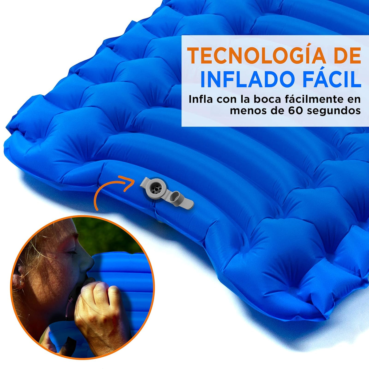 SereneLife Colchoneta Inflable para Dormir Almohada Incorporada, Resistente a Desgarros, Bolsa de Transporte para Camping, Senderismo y Excursionismo