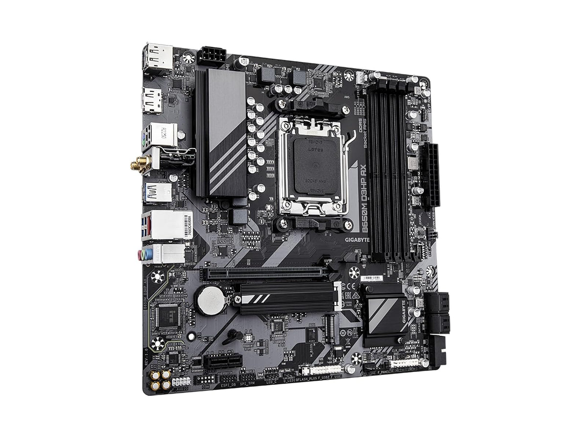 GIGABYTE B650M D3HP AX (Rev. 1.0) AM5 LGA 1718 AMD B650 M-ATX DDR5, 2X PCIe 4.0 M.2, PCIe 4.0, USB 3.2 Gen2 Tipo-C, Wi-Fi 6E, LAN de 2.5GbE