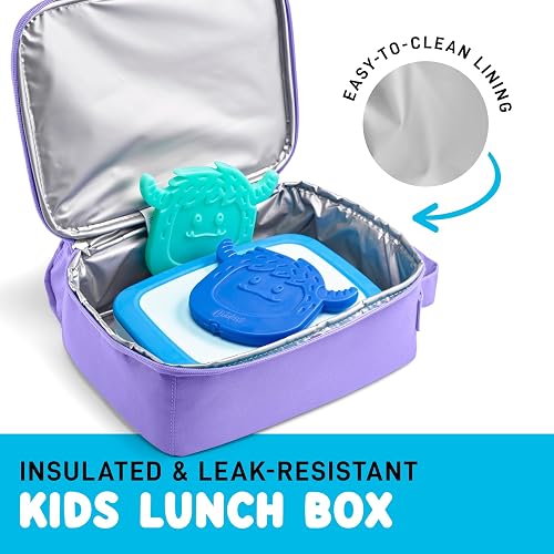 Fiambrera con dije para niños, lonchera con aislamiento térmico para niños y niñas con ranuras para zapatos para personalización, lonchera escolar, color morado