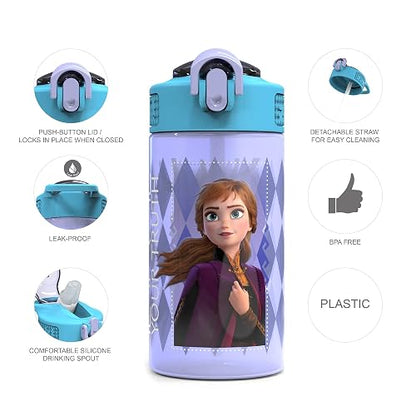 Zak Designs Disney Cover case Rosa, Frozen - Juego de 2 botellas de agua de plástico, Set de 2 piezas, 1