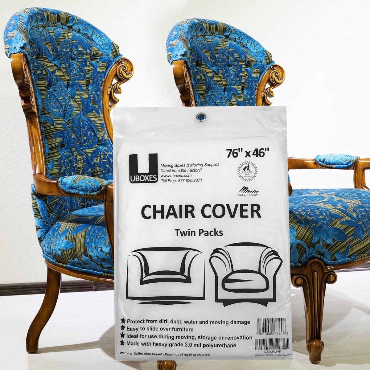 uBoxes Chair Protective Poly Covers, 72 x 46 inch, 2 Pack