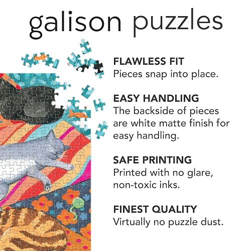 Galison Lounging Cats - Rompecabezas de 1000 Piezas con Hermosas Obras de Arte de una Variedad de Amigos felinos descansando en Coloridos edredones