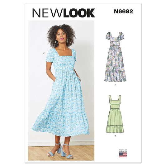 New Look Juego de patrones de costura para vestido de señoritas, código N6692, tallas 6-8-10-12-14-16-18