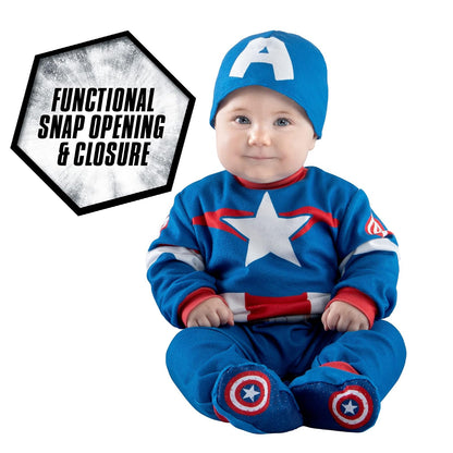 Marvel Captain America Official Infant Halloween Costume - Premium Minky Fabric Jumpsuit and Non-Slip Booties