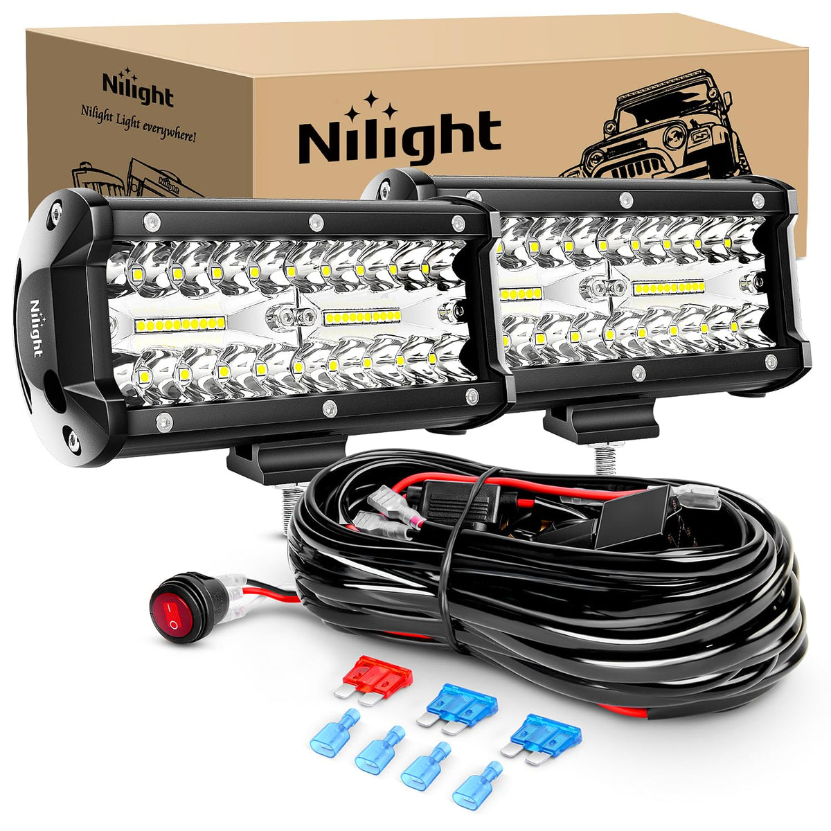 Nilight ZH303 - Juego de 2 Unidades de 6.5 Pulgadas y 120 W para conducción de 16 AWG para luz de Trabajo LED, Triple Fila, Todoterreno, camión, ATV, SUV, 2 años de garantía, Color Blanco