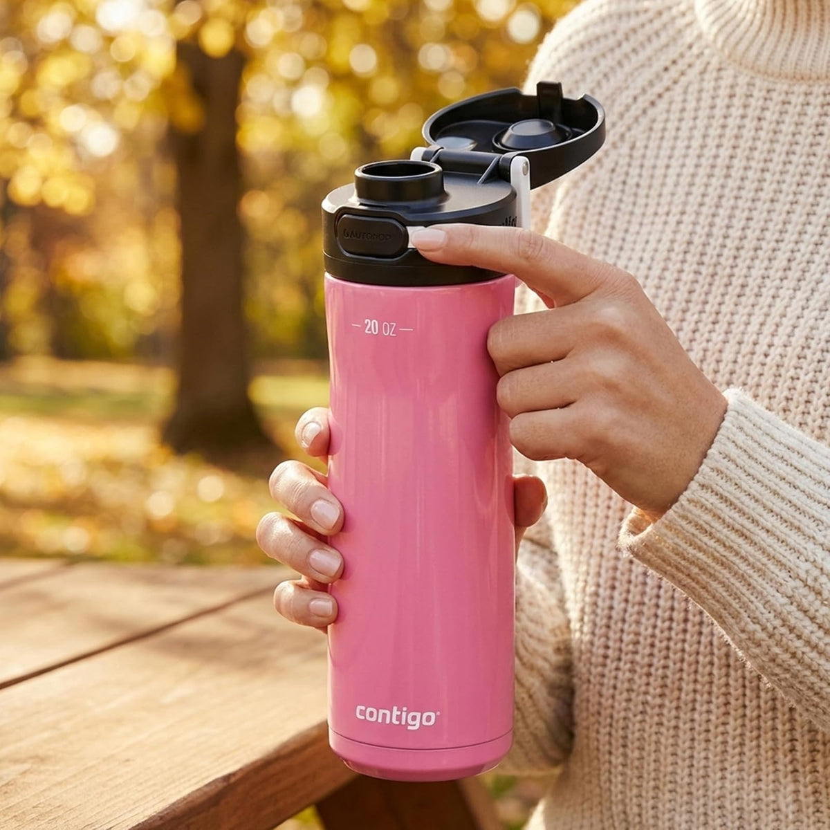 Contigo Botella de Agua Acero Inoxidable 590 ML Rosado Antiderrames Jackson Chill 2.0 con Asa Boquilla Cubierta