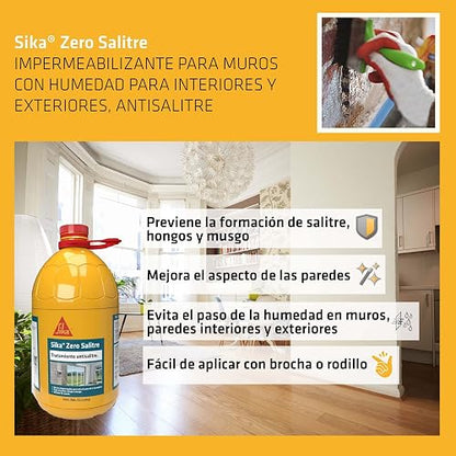 SIKA Zero Salitre, PET 5 L, Impermeabilizante para muros con humedad en interior Color Blanco + Seal 113 Universal – Cartucho 270 ML - Sellador de Uso General Tecnología Híbrida CET,Color Transparente