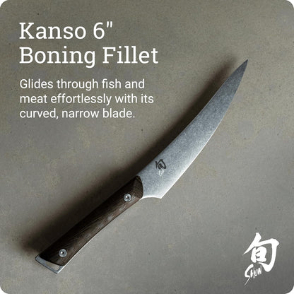 Shun Cutlery Kanso Cuchillo para deshuesar y filete de 6.5 pulgadas, se desliza fácilmente a través de carne y pescado, auténtico, hecho a mano, cuchillo japonés, filete y recortador, plateado