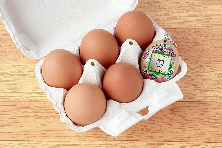 TAMAGOTCHI - Mascota Virtual Original Celebration Egg, Tonos Tierra | Earth Tones coleccionable, minijuego adivinanza, múltiples evoluciones adultas, cadena llavero, batería CR2032, 8+ años