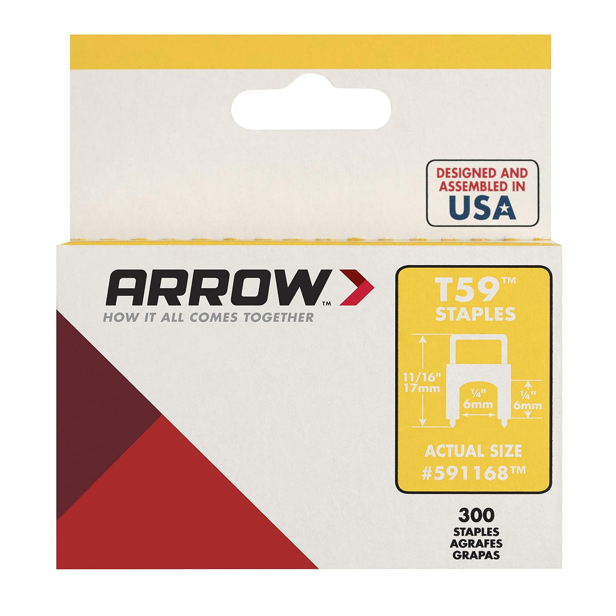 Arrow 591168 - Grapas aisladas de acero auténtico T59 de 1/4 pulgadas por 1/4 de ancho de corona para cable y cableado, transparente, 300 unidades