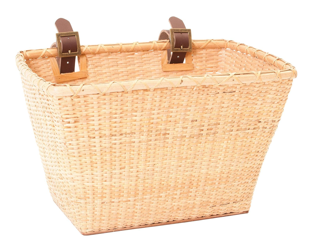 Retrospec Bicycles Canasta Rectangular Toto de caña Tejida con Correas de Cuero auténtico y Hebillas metálicas - Natural