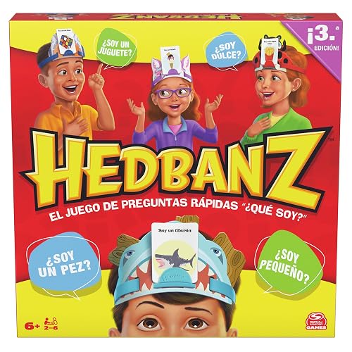 Spin Master Games, Hedbanz 3.ª edición 2025, Juego de adivinar imágenes, Preguntas rápidas y diversión a Toda Velocidad, Juego Sencillo para niños y familias, 2–6 Jugadores, a Partir de 6 años