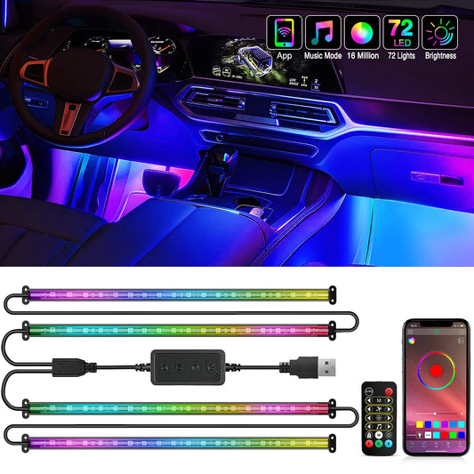 Nilight Luces de Interior RGBIC 72 LED USB 12 V, Multitáctil con App, Modo Música, para Auto y Camión, TL-90