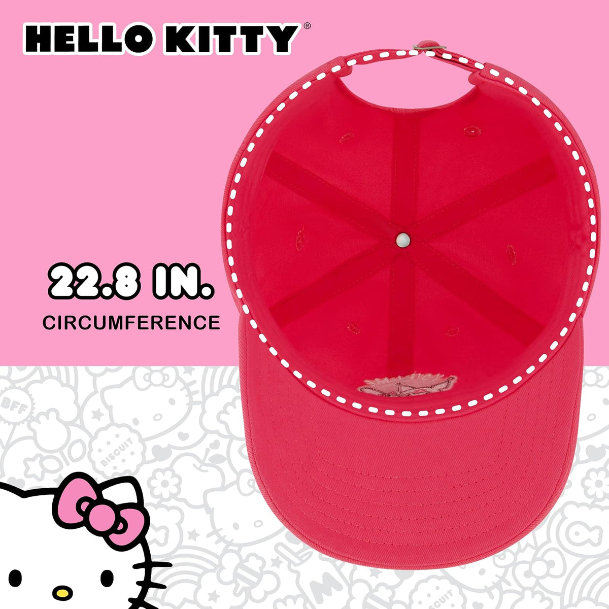 Hello Kitty Hat, Women's Adjustable Baseball Cap with Curved Brim