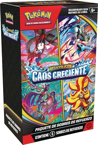 Pokémon Paquete de Sobres de Refuerzo de Megaevolución-Caos Creciente de JCC Producto en Español Latinoamericano