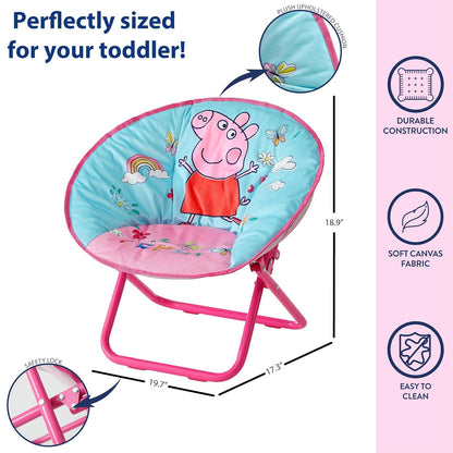 Idea Nuova Peppa Pig - Silla Plegable de 19 Pulgadas para recámara, Sala de Juegos o Sala de televisión, Silla para niños pequeños con Marco de Metal Plegable, portátil y cómoda, a Partir de 3 años