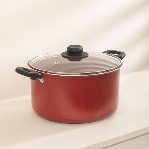 Ekco | Olla con Tapa Classic Aluminio Antiadherente Rojo Geothermic 24 cm | Tapa de vidrio, Fácil limpieza, Libre de PFOA, Cocción uniforme, Asas remachadas, Tapa de vidrio, Baquelita aislante