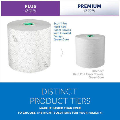 Scott Professional - Toallas de papel de rollo duro de alta capacidad, a granel (25700), enrolladas duras, diseño elevado, bolsillos de absorbencia, blanco, para dispensadores de núcleo verde