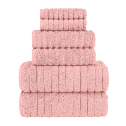 Elegant Comfort - Juego de 6 Toallas de baño de Lujo acanaladas de Pana 100% algodón Turco, sensación de Alta Calidad, Secado rápido, Altamente absorbentes, Contiene 2 Toallas de baño, 2 Toallas de - Set de 6 piezas - Rosa empolvada
