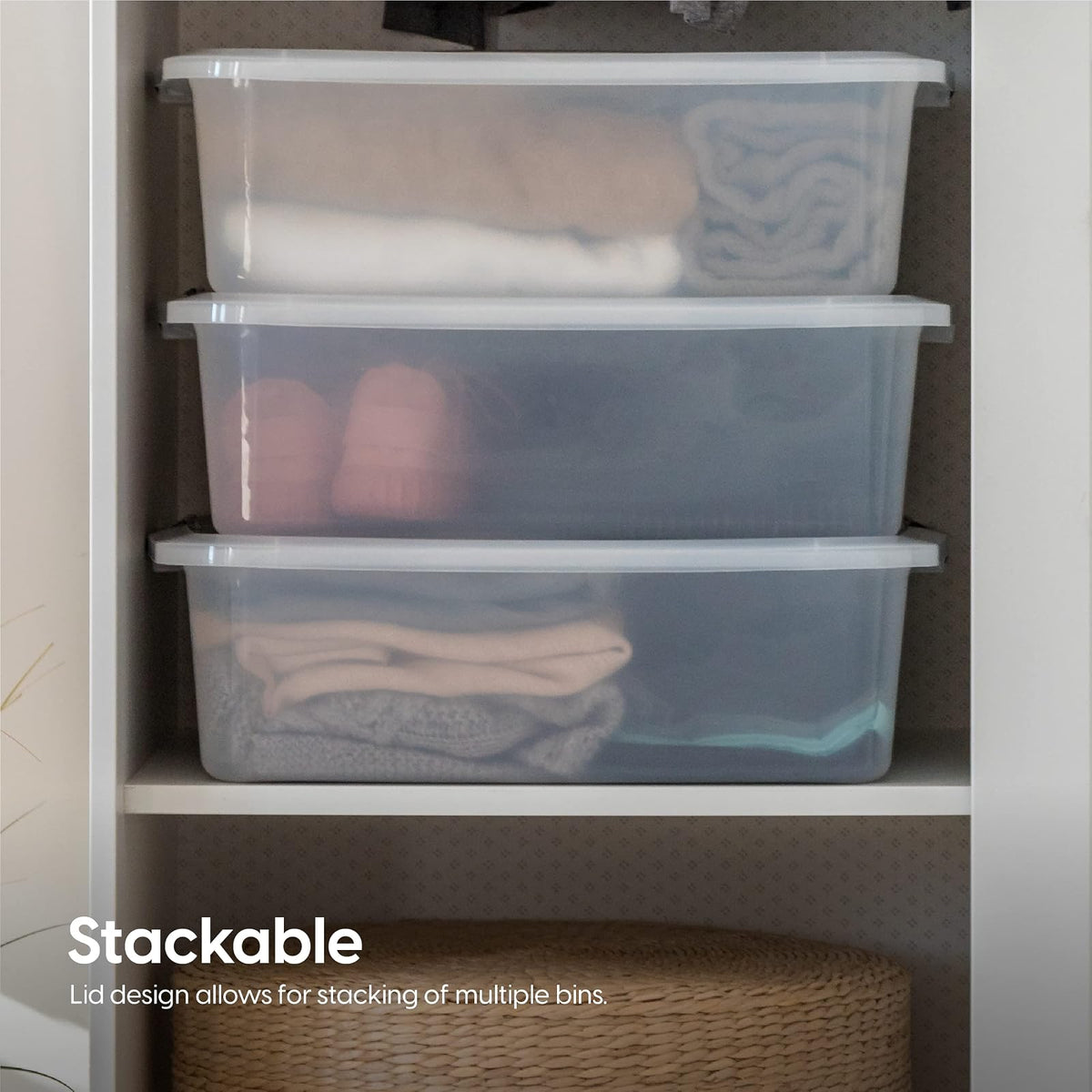 IRIS USA Contenedor Largo Bajo Cama de 50 Qt con Tapa, Transparente | Guarda ropa de temporada, zapatos, cobijas, sábanas y artículos del hogar debajo de la cama