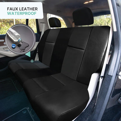 FH GROUP Universal Fit Seat Cover - Faux Leather (Black) (Full Set with 4 Headrest Covers)