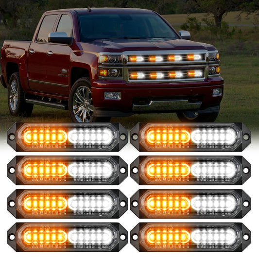 Nilight - 8 luces LED estroboscópicas, 12 LED, color ámbar blanco, luz de emergencia de 12 V, 24 V, montaje en superficie, luces intermitentes, advertencia de peligro, función de sincronización ultra