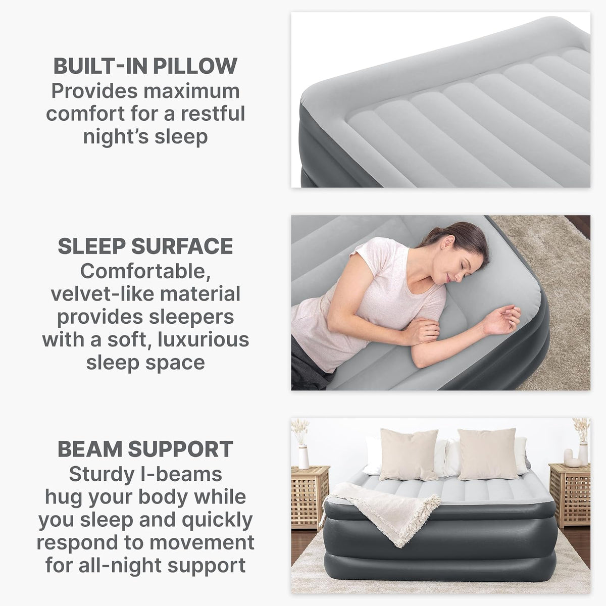 SLEEPLUX Colchón de Aire Inflable Duradero con Bomba integrada, Almohada y Cargador USB, 22 Pulgadas de Alto tamaño Queen