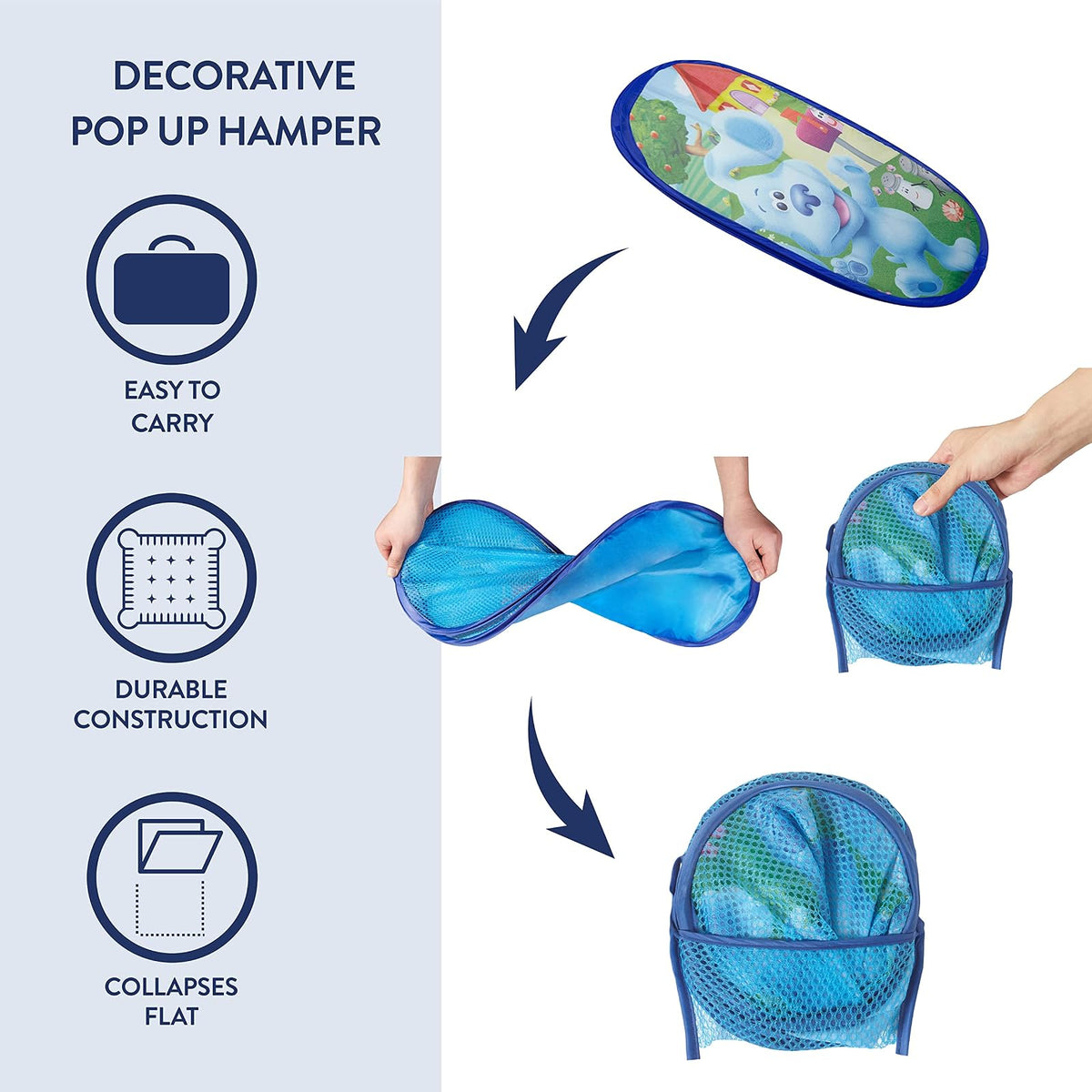Nickelodeon Blues Clues - Cesta desplegable con asas de transporte duraderas, 21 pulgadas de alto x 13.5 pulgadas de ancho x 13.5 pulgadas de largo