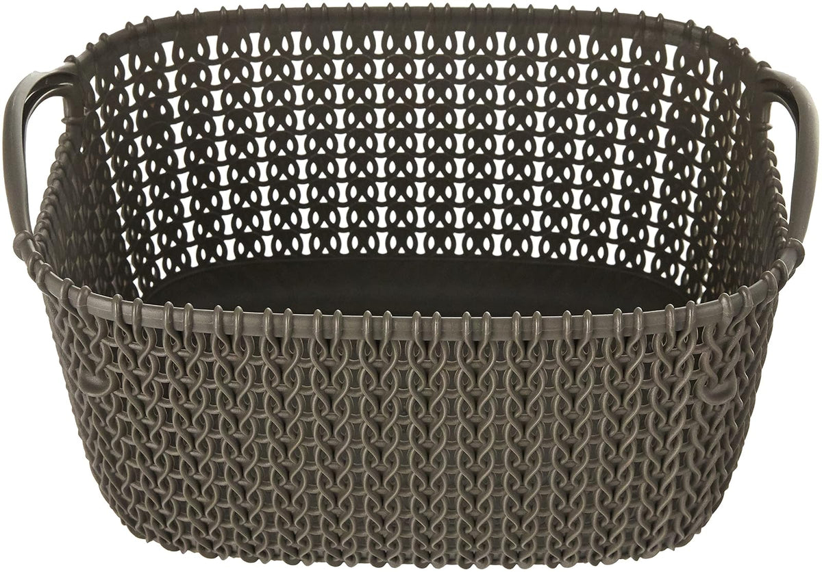 Curver - Set de 3 Canastas Knit, Juego de 3 Cestas De Plástico Estilo Ratán, L + S + XS, Organizadoras, Multiusos, Marrón