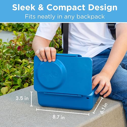 Omie OmieBox UP Bento Box para niños, lonchera aislada, tarro de alimentos térmico aislado al vacío a prueba de fugas, bolsa de hielo más fría, 2 compartimentos (azul cósmico)