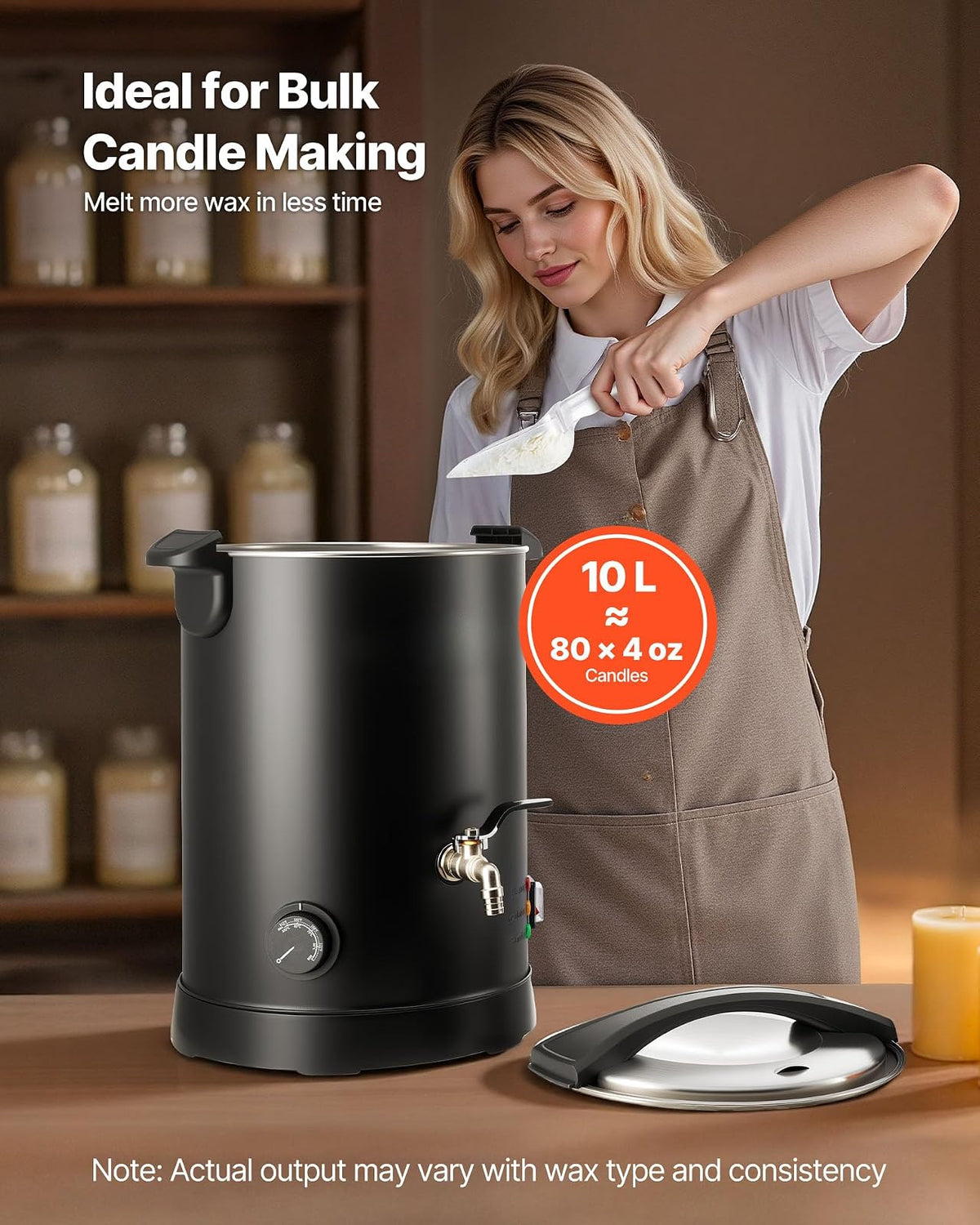 VEVOR Fundidor de cera para hacer velas, 10.6 cuartos de galón, calentamiento rápido y uniforme, con pico vertedor fácil y control de temperatura, crisol de cera para hacer velas y jabones