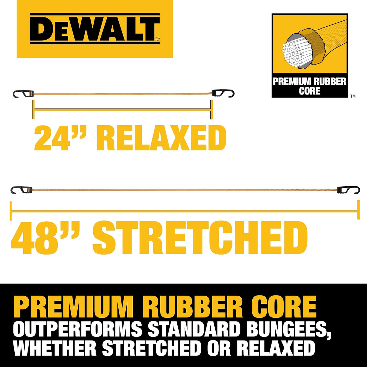 DEWALT DXBC300244 - Cordones elásticos Resistentes de Alta Calidad, Color Negro y Amarillo, Paquete de 4