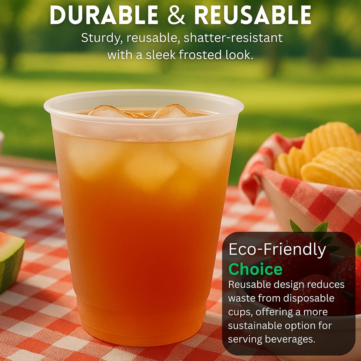 Concession Essentials - Vasos de plástico Frost Flex de 12 onzas, vasos reutilizables inastillables para fiestas, bodas y eventos, paquete de 50